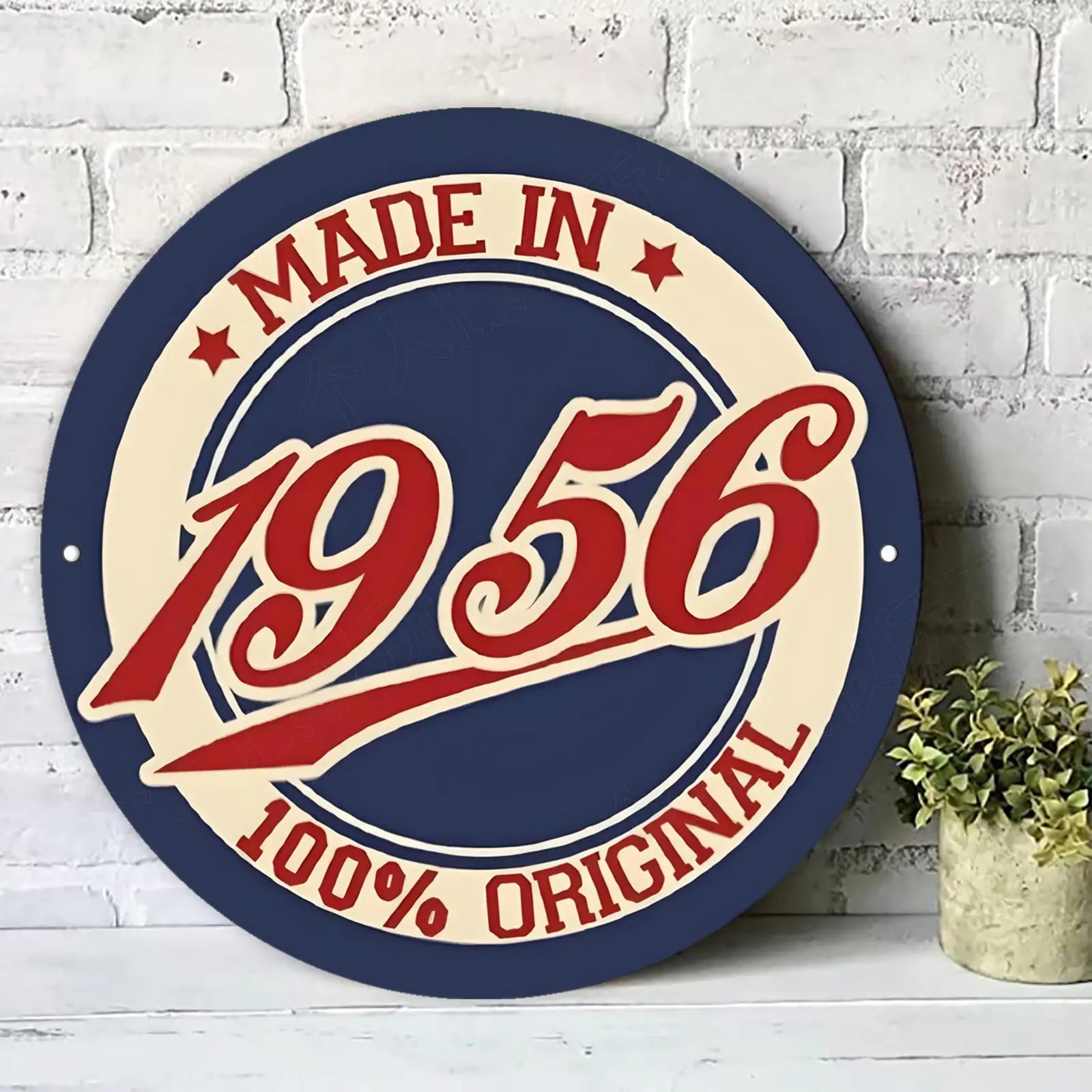 2D Flat, 2D Flat - Vintage 1956 American Metal Sign - 100% Genuine Aluminum Wall Decor with Red and White Striped Border, Perfec