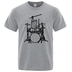 Summer Men's High Quality Cotton Blend Funny Music Cat Print T Shirt Loose O-neck T Shirt for Men Short Sleeve T-shirt Male Tops