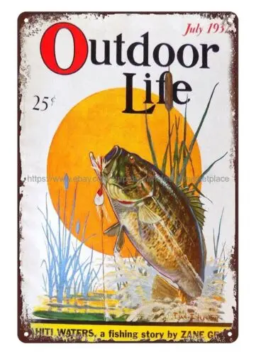 discount home decor giftwares 1932 Outdoor Life fishing metal tin sign