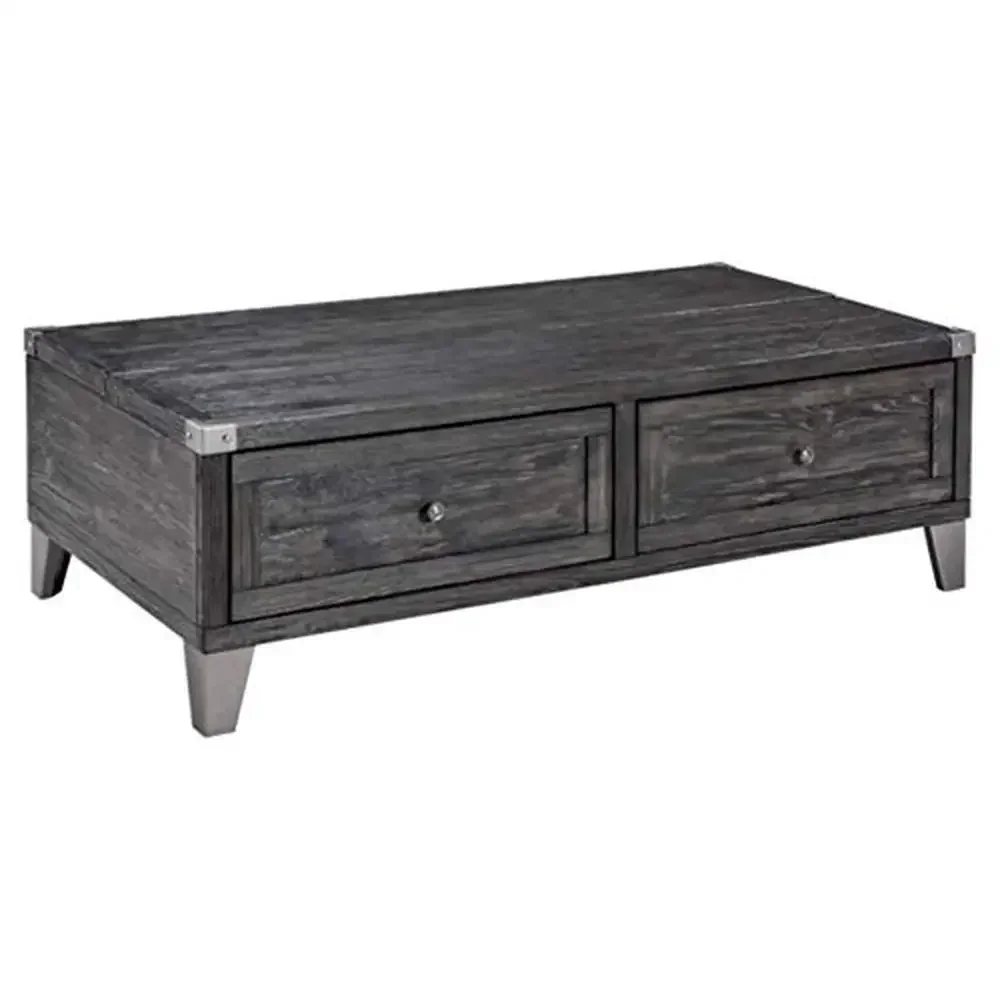 Rectangular Lift Top Coffee Table 2 Storage Drawers Dark Gray Finish Urban Industrial Style 54.5