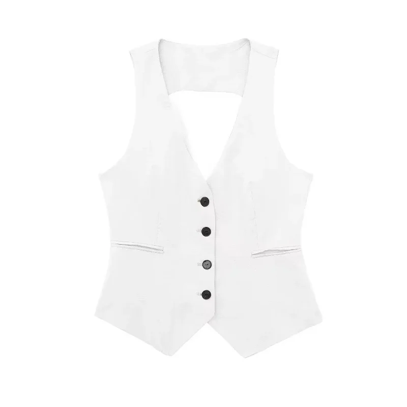 TRAF Top Women 2024 Summer Halter Neck Tanks&Camis Vest Tops Ladies Fashion Casual Elegant Sleeveless White Black Tank Tops