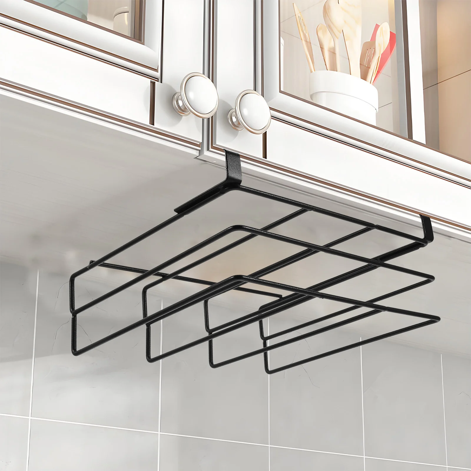 

Double Layer Cutting Board Rack No Drill Black Large Hanging Chopping Board Organizer Under Cabinet Kitchen Storage Rack