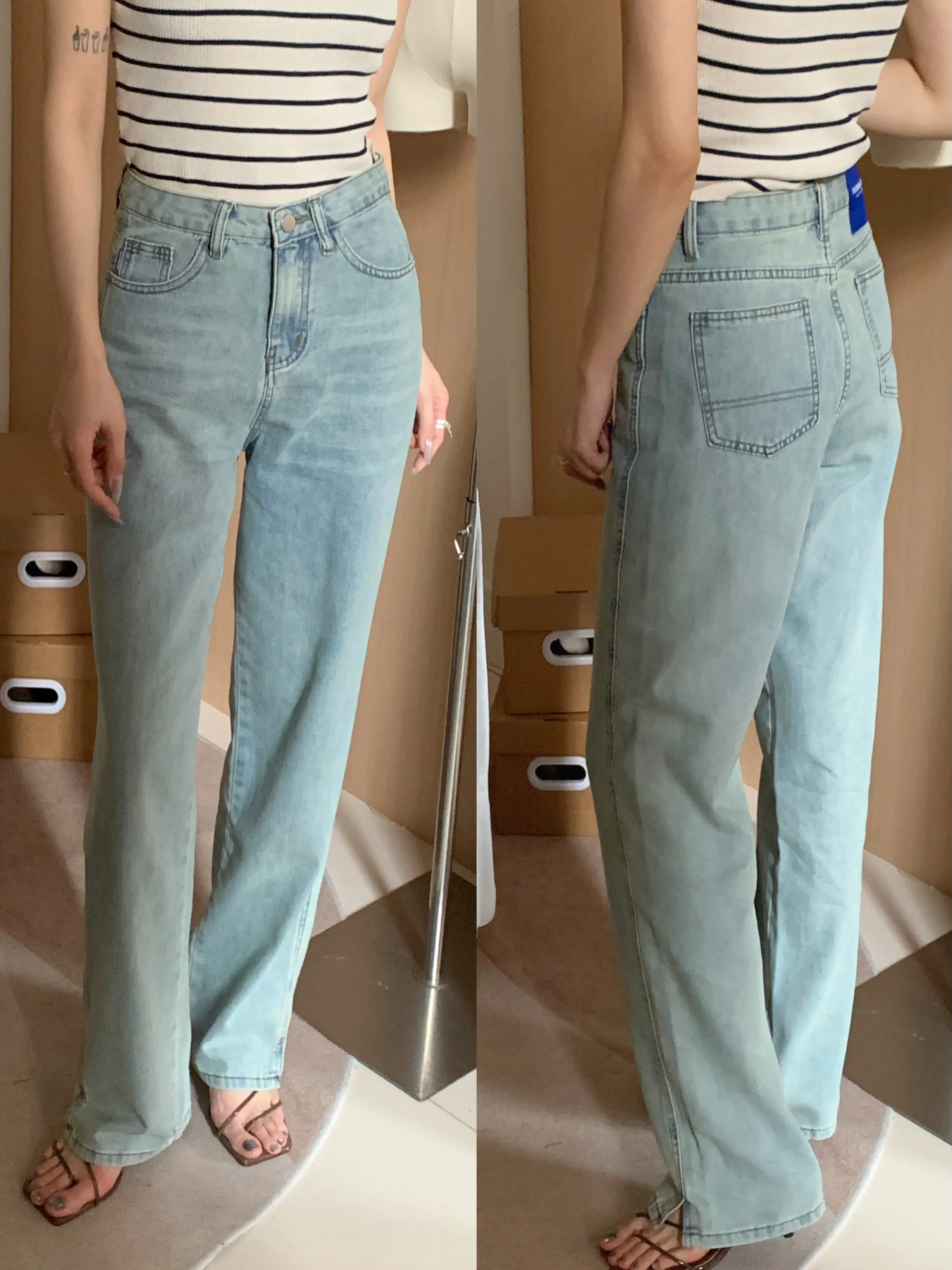 

ZHISILAO Light Blue Straight Jeans Women Vintage Slit High Quality Full Length Longer Denim Pants Chic Jeans Summer 2024