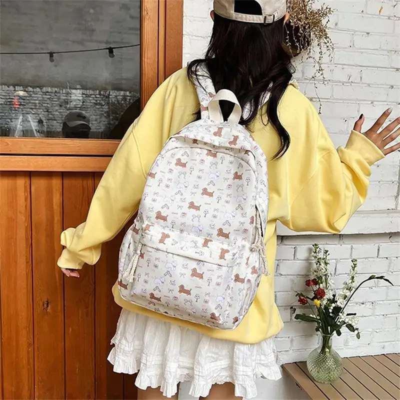 Cute Dachshund Puppy Print Backpack College Style Student Schoolbag Large Capacity Travel Bag Girly Birthday Gift
