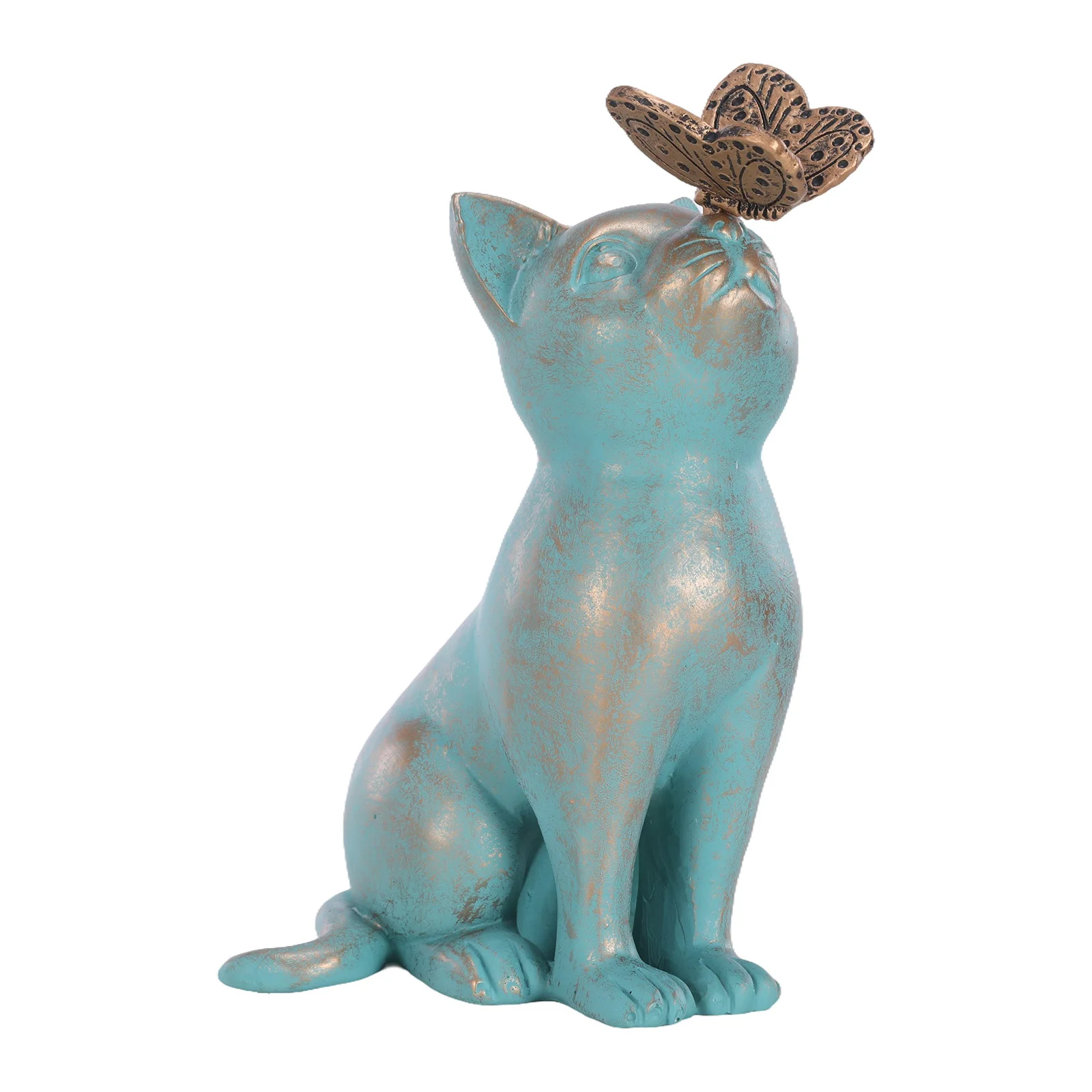 

Resin Garden Animal Figurines Ornament Kitten Statue with Butterfly Handicraft Waterproof Home Decor for Courtyard Lawn