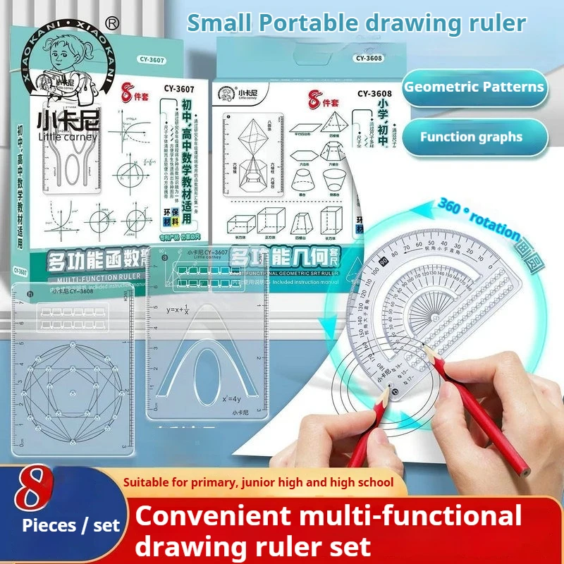 

8Pcs/Set Geometry Rulers Set Multi-function Rotatable Template Measuring Ruler Drawing Tools School Supplies Students Stationery