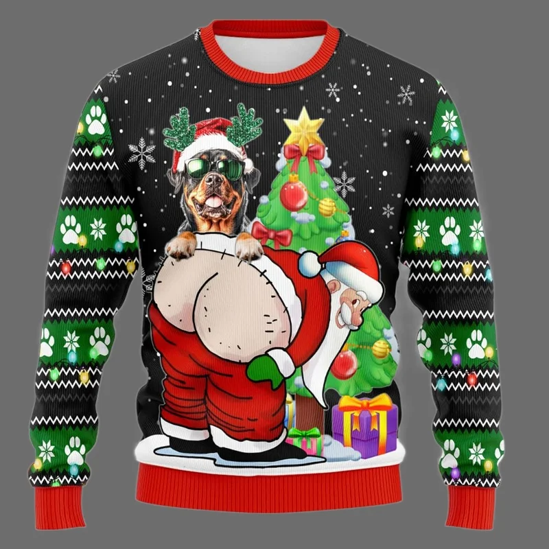 Naughty Santa Pet DogUgly Maglione natalizio Divertente unisex Pullover natalizio Felpa Esilarante barboncino Schnauzer Bulldog Design