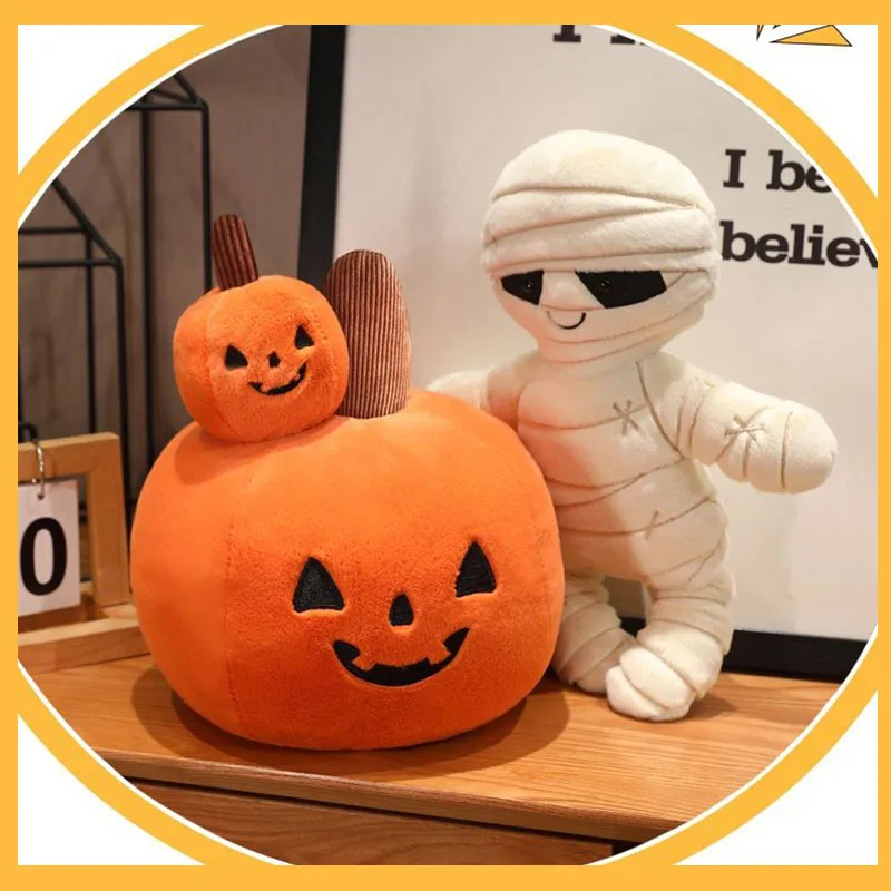 Cute Mummy Plush Toy Soft Fluffy Stuffed Doll Funny Halloween Decor Novelty Prank Gift for Friends Home Office Desk Decoration