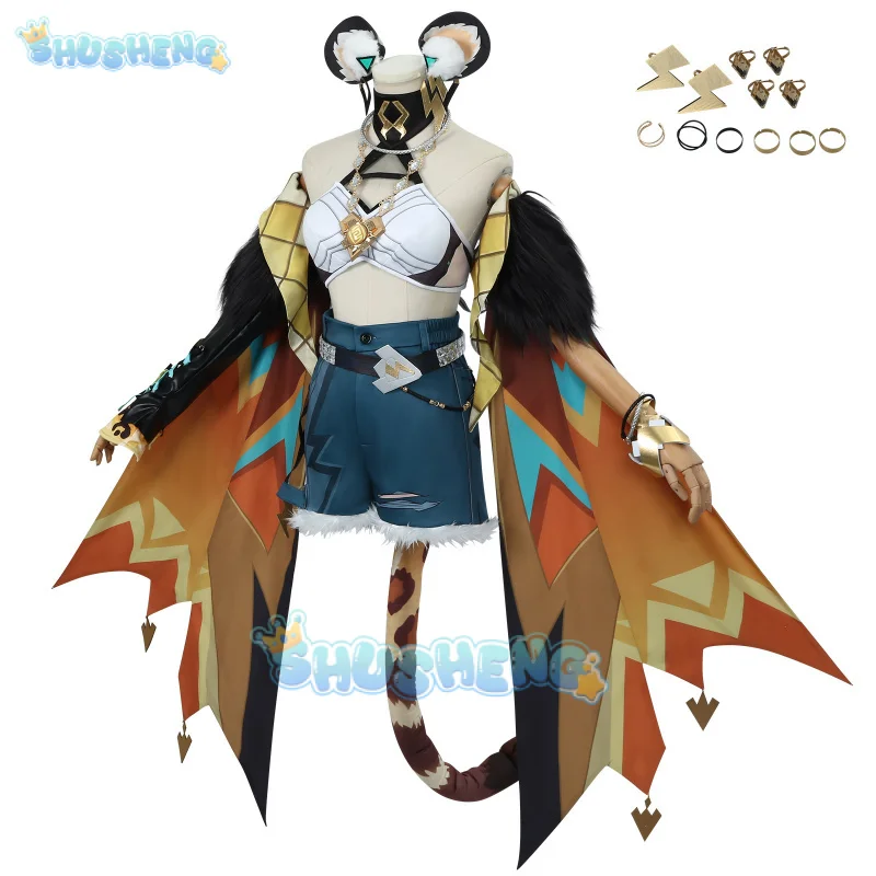 Genshin-Disfraz de Xilonen para mujer, uniforme de juego, tocado, collar de cola, Natlan, fiesta de Halloween, accesorios Shusheng