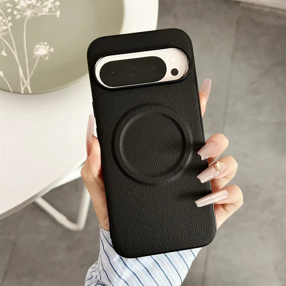 Funda de teléfono mate delgada de cuero vegano más caliente para Google Pixel 10 9 8 7 6 A Pro XL funda a prueba de golpes con carga inalámbrica magnética plegable