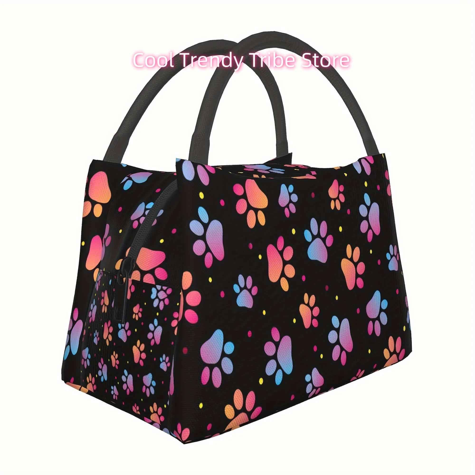 1pc colorful dog paw print pattern, portable and reusable refrigerated bag, insulated bag,   for camping beach, suitable
