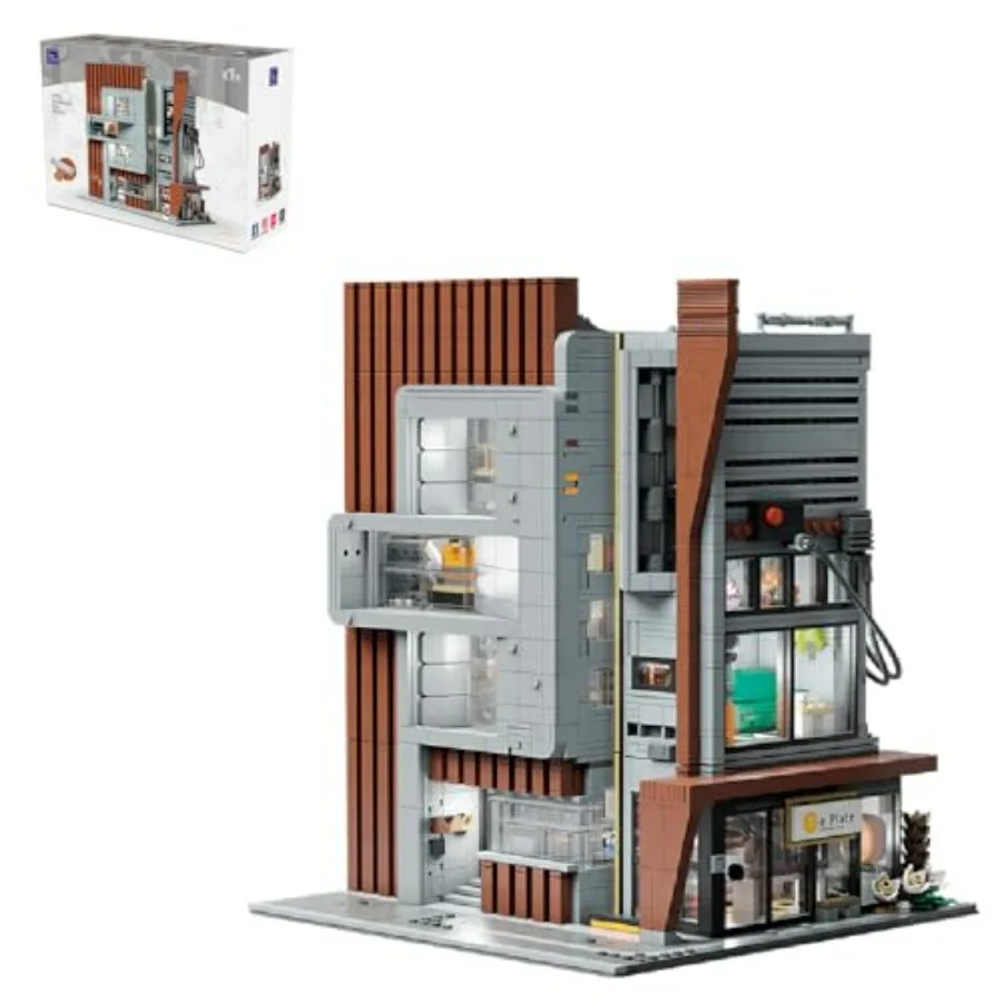 

PANTASY Architecture Studio Building Set Korean MOC Artist Ohsojang Collaboration Modular 3-Story Modern Office with LED Lighti