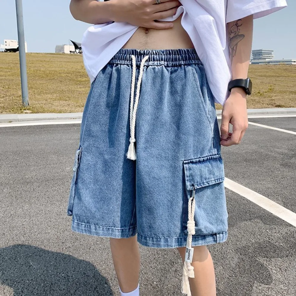 Invisible ouvert entrejambe sexe en plein air décontracté cinq points pantalon hommes Denim Shorts tendance polyvalent rétro été cordon pantalons en vrac