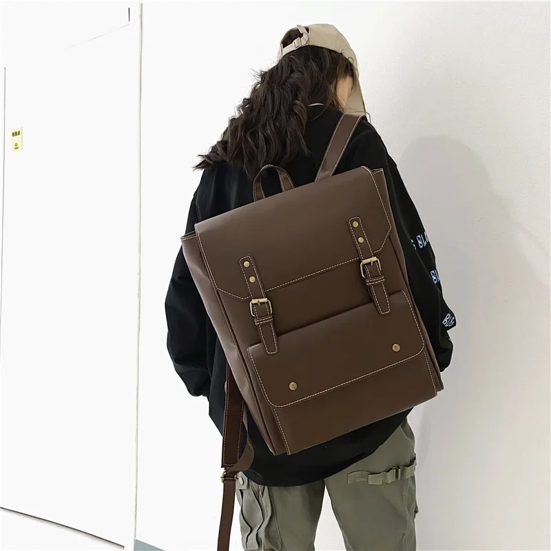 PU Leather Woman Backpack Designer Female Rucksack Vintage Large Capacity School Bag for Teenage Girls Luxury Men Backpacks