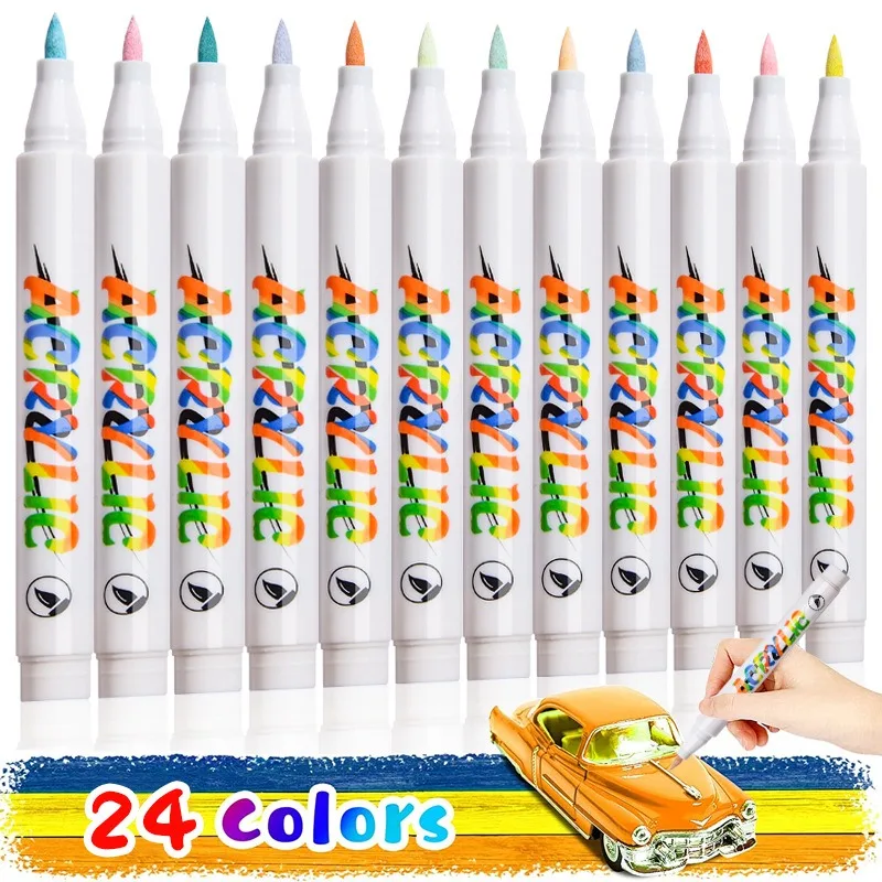 GuangNa 7200 Morandi Acrylic Color Makers 12/24 Waterproof rotulador permanente graffiti paint pen For Ceramic Leather Rock Tire