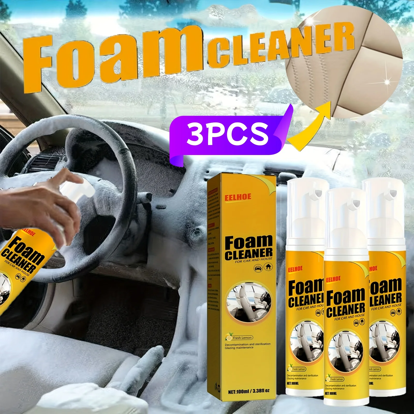3PCS 100ML Multi-purpose Foam Cleaner Spray Car Home Interior Cleaner Foam Spray Anti-Aging Protection for Car Accessorie