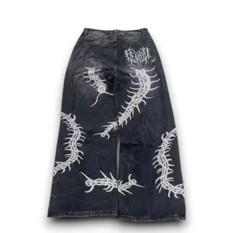 American Fashion Trend Joker Pattern Embroidered Loose Jeans Women Street Y2K New Hip Hop Oversized Wide-leg Pants Unisex Jeans