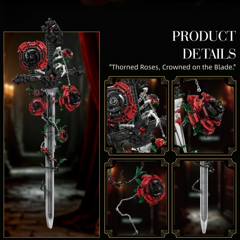 

MOC Charming Danger Roses Bouquet Gothic Rose Greatsword Building Blocks Model Gothic Cross Assembly Toys Kids DIY Birthday Gift