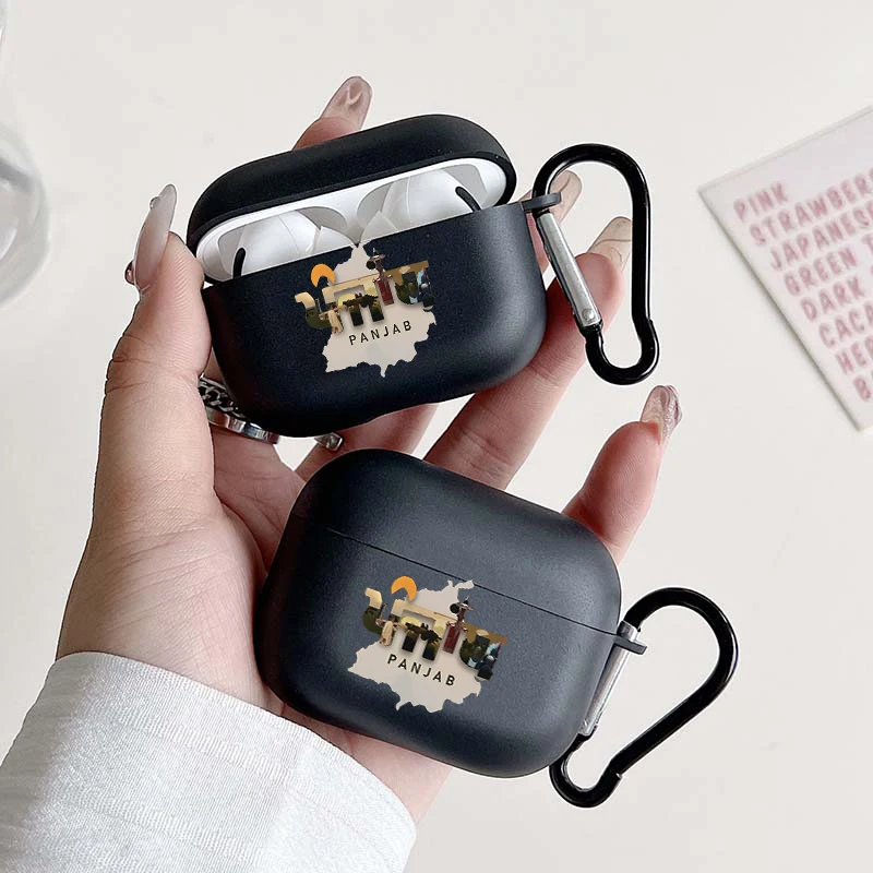 Fundas para auriculares de TPU con patrón de mapa punjab negro para Airpods Pro3/Pro2/Pro, funda protectora para AirPods 4/3/2/1