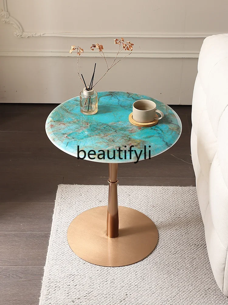 

Living room sofa natural luxury stone edge light luxury modern rock slab marble minimalist creative small round table