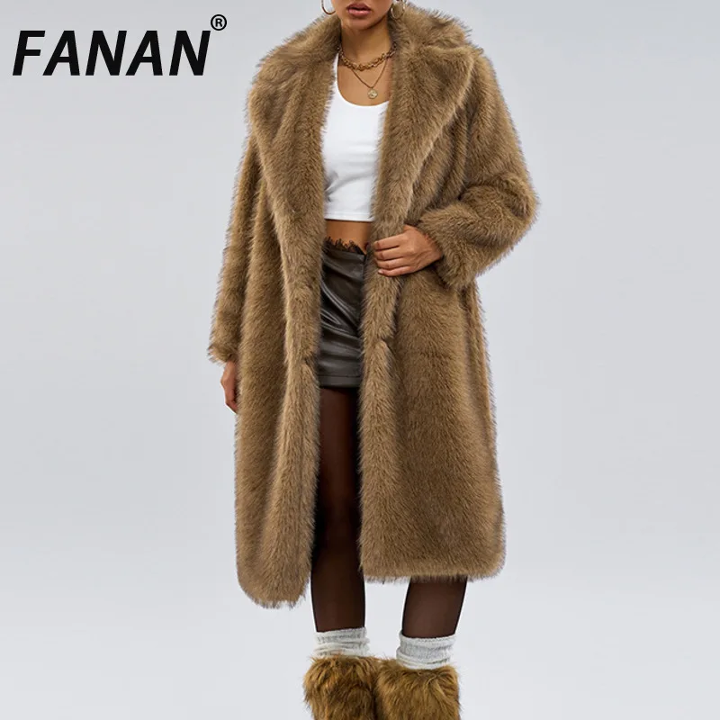 

FANAN Высококачественный кардиган из искусственного меха для женщин, толстая теплая верхняя одежда с лацканами и длинными рукавами, темпераментная толстая теплая одежда, новинка зимы