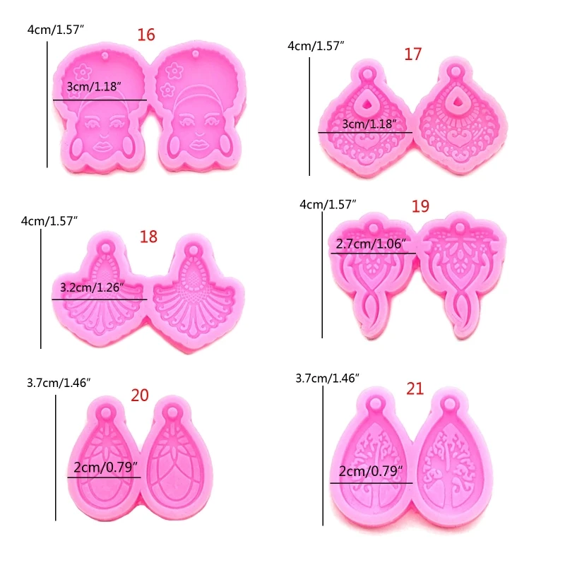 6 Buah Cetakan Resin Anting Cetakan Pengecoran Perhiasan DIY Cetakan Gantungan Kunci Kerajinan untuk Wanita H9ED