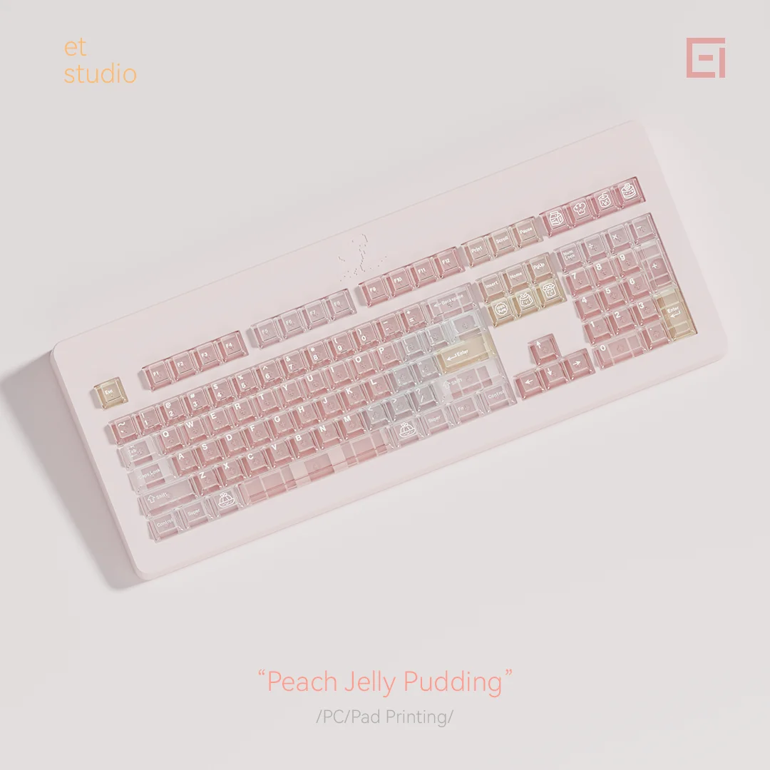 Honey Jelly Pudding Keycaps PC Transparent Cherry Profile Pink Keyboard Caps Full Set of Custom Keycaps for Mechanical Keyboards