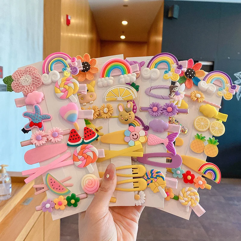 1 Set Children Cute Cartoon Flower Fruit Rubber Bands Hairpins Girls Lovely Hair Clips Kids Hair Bands Hair Accessories Gift