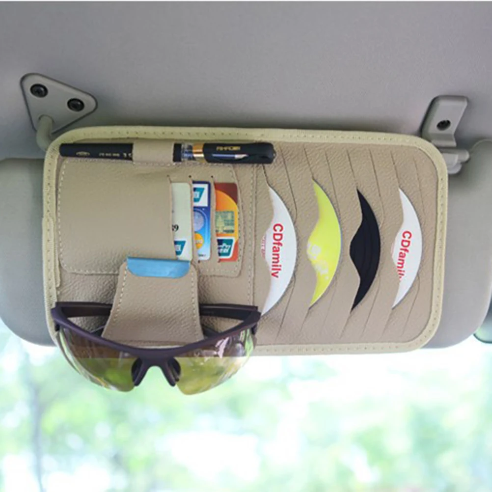 

Visor ganizer CD Clip Holder Beige Fits Most Vehicles Truck Easy Install Hold 8 Sunglasses Notebook Car Accessories