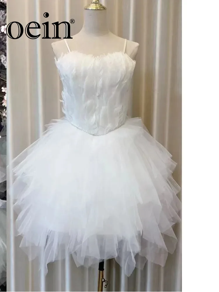 

[oein] White swan strapless dress ladies, feather princess, fluffy adult party dress