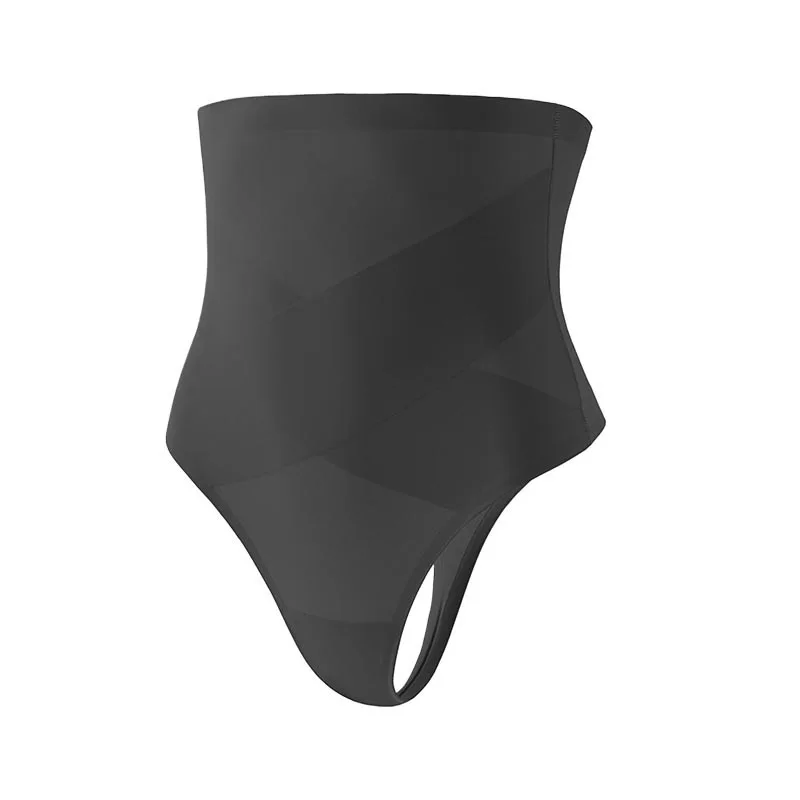 Large size high waisted shapewear thong with no trace cinched waist waistband and lifted buttocks sexy X-shaped reinforced