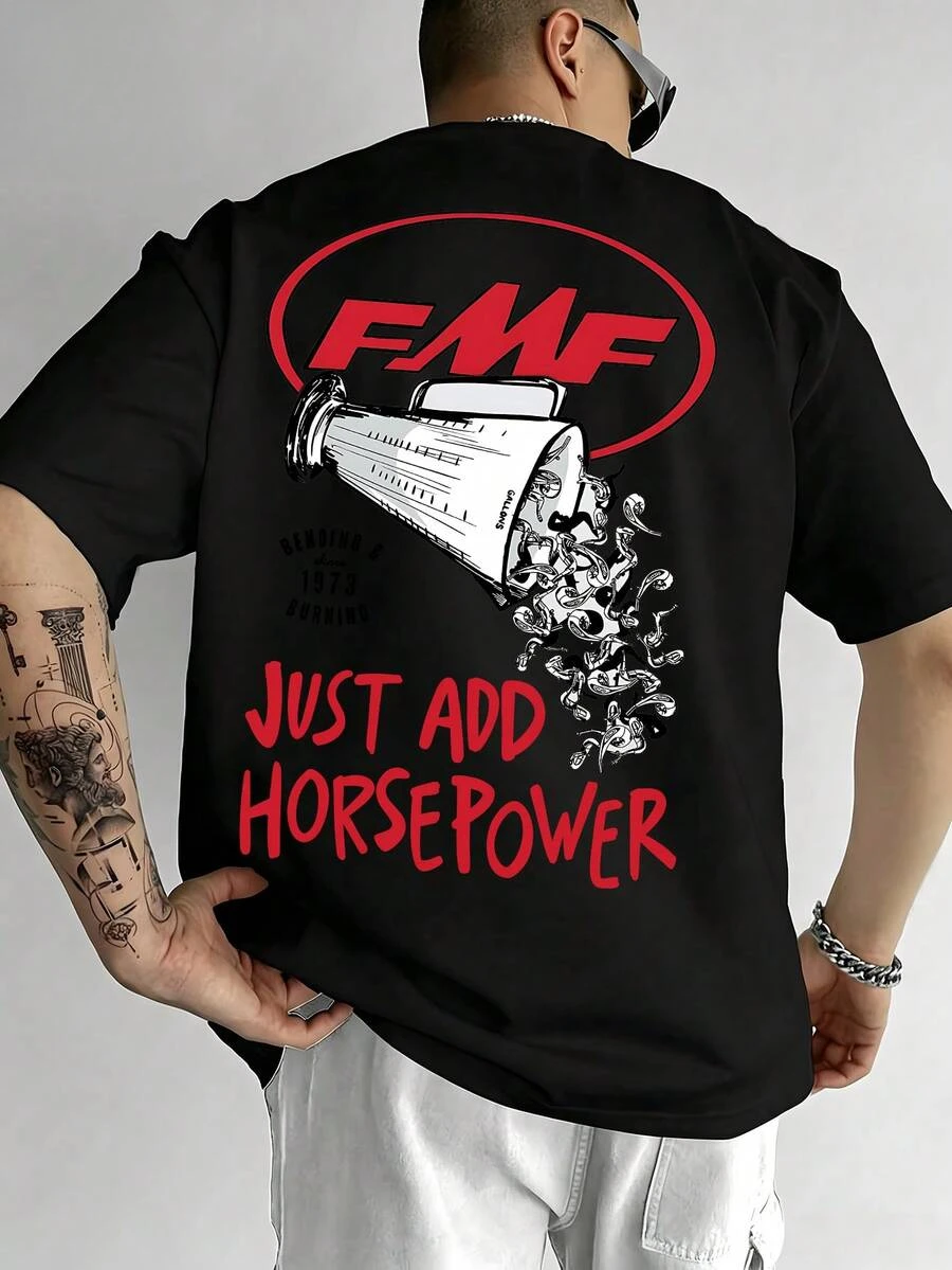 2026 FMF Logo Double-Sided Pattern Men's T-Shirt Motocross-Themed T-Shirt High-Quality Cotton Tees