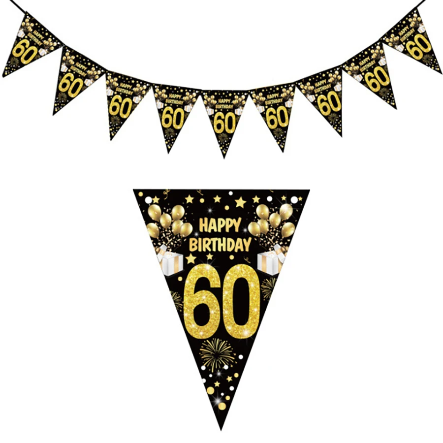 1set 30 40 50 60 Year Happy Birthday Paper Banner Birthday Party Decorations Adult Garland Birthday Anniversaire Black Flags