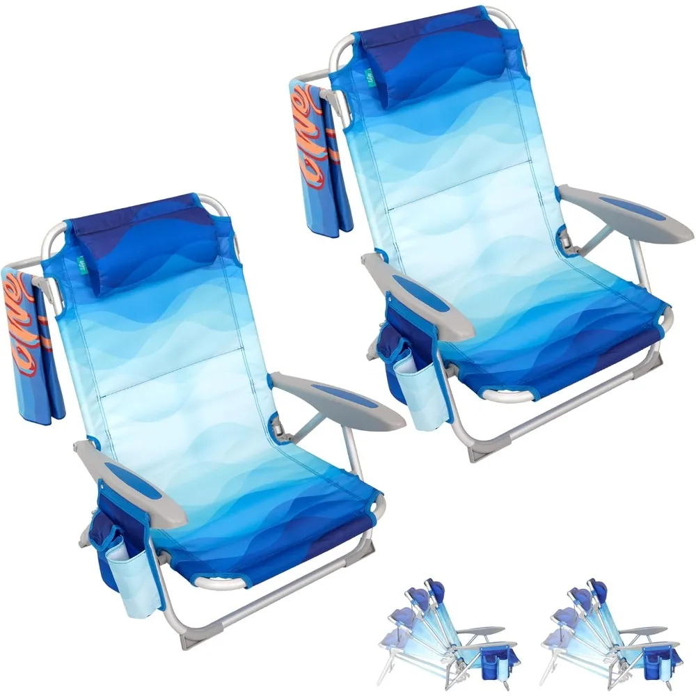 

Folding Beach Chair for Adults, 4-Position Aluminum Lightweight Beach Chair, Low Sands Chairs with Shoulder Strap, Cup Holder