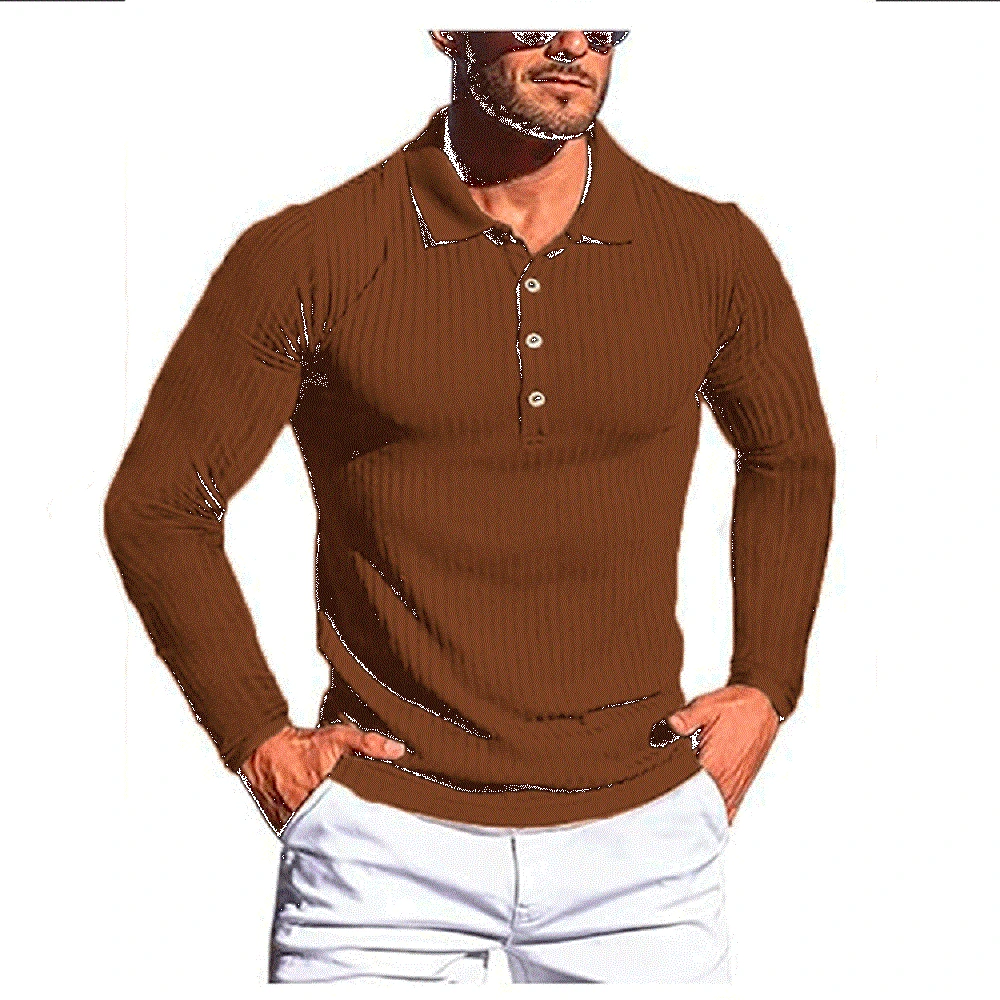 Mens Stripe Polo European American Size Men Long Sleeve Sports Polo Fashionable Knitted Stretch Breathable Lapel Fitness T-Shirt