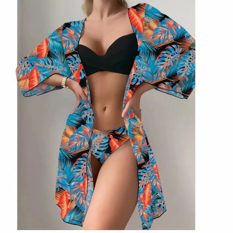 Three-piece Swimsuit Set, Mesh Long Sleeves, Sun Protection Outer Layer, Bikini Separatesbikin for Women Bathing Suit  Bikini