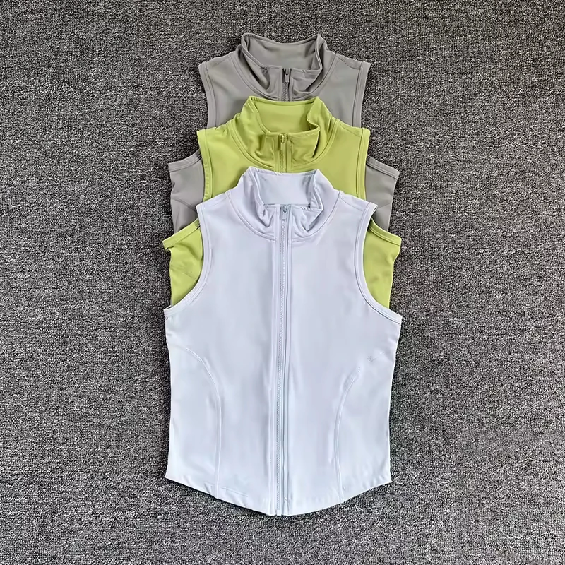 Women's yoga, fitness, sports clothing, sleeveless stand-up collar, zipper exercise vest, slender yoga and fitness vest