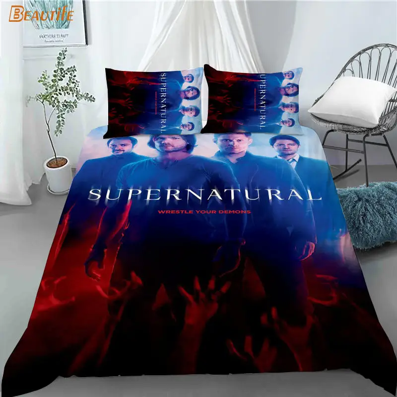 Hot Sale Supernatural TV 1 Duvet Cover 2 Pillowcases Polyester Fabric Bedding Set Family Boy Kid Set Duvet Cover Set