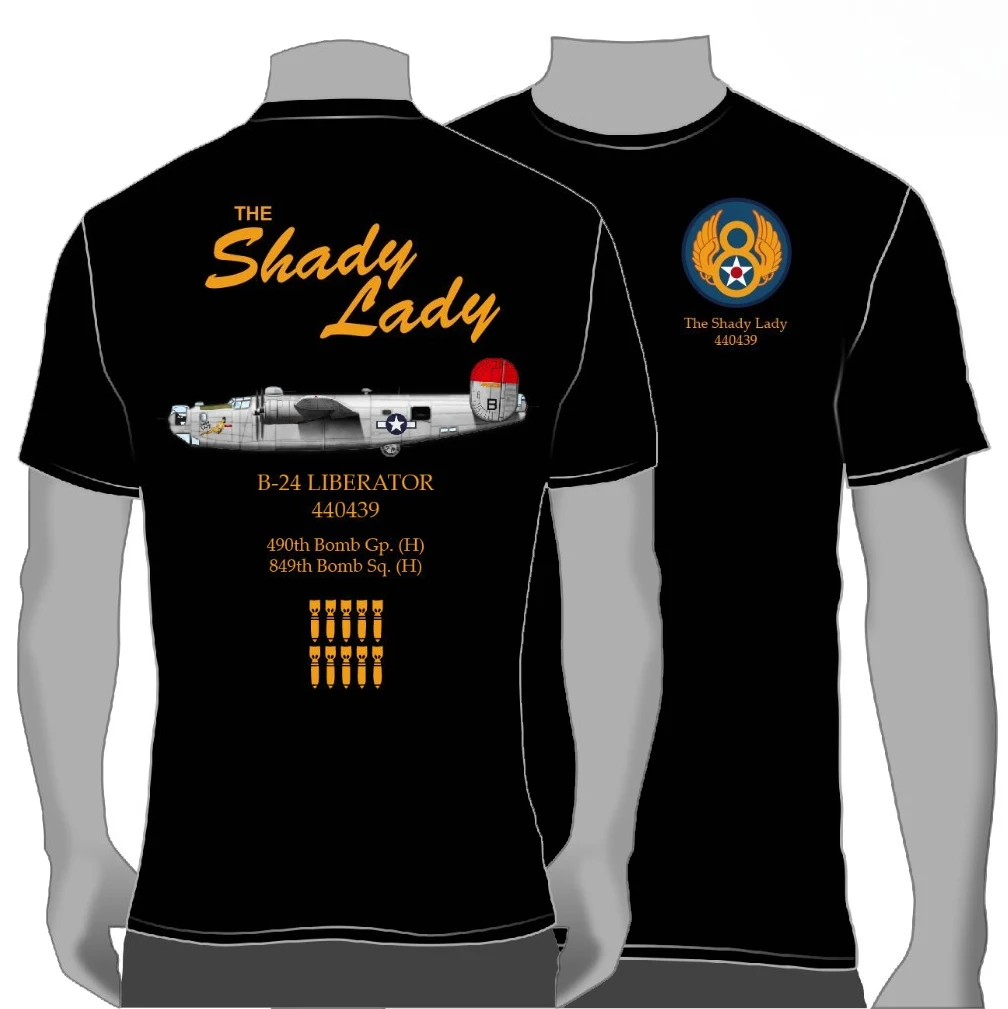 

B-24 Liberator Bomber Shady Lady Squadron Футболка из 100% хлопка с круглым вырезом и коротким рукавом Летняя повседневная мужская футболка Уличная одежда