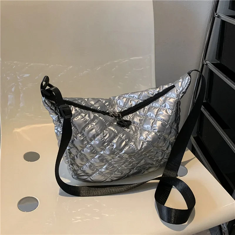 Women's Vintage Nylon Shoulder Underarm Bag Female Casual Waterproof Crossbody Hobo Bags Lady Quilted Space Cotton Handbag