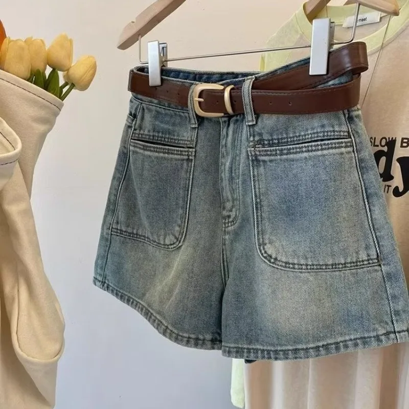 

Women's Summer New High Waist Pocket A-line Denim Shorts Slim Versatile Wide Leg Hip Hop Jeans Shorts