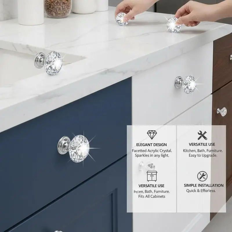 Picture 6: Furniture knobs, 12-pack, 31 mm cabinet knobs made of acrylic & zinc alloy, drawer knobs, solid diamond-shaped kitchen knobs, knobs with screws for bathrooms, cabinets, drawers