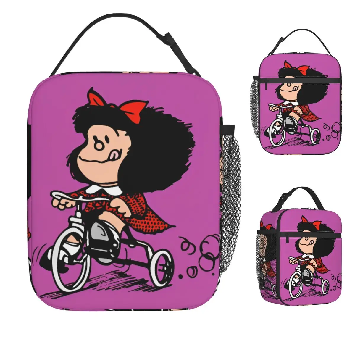 

Mafalda Comic Cartoon Kawaii Lunch Bag Portable Zipper Lunch Box Picnic Print Cooler Bag Fun Waterproof Thermal Tote Handbags