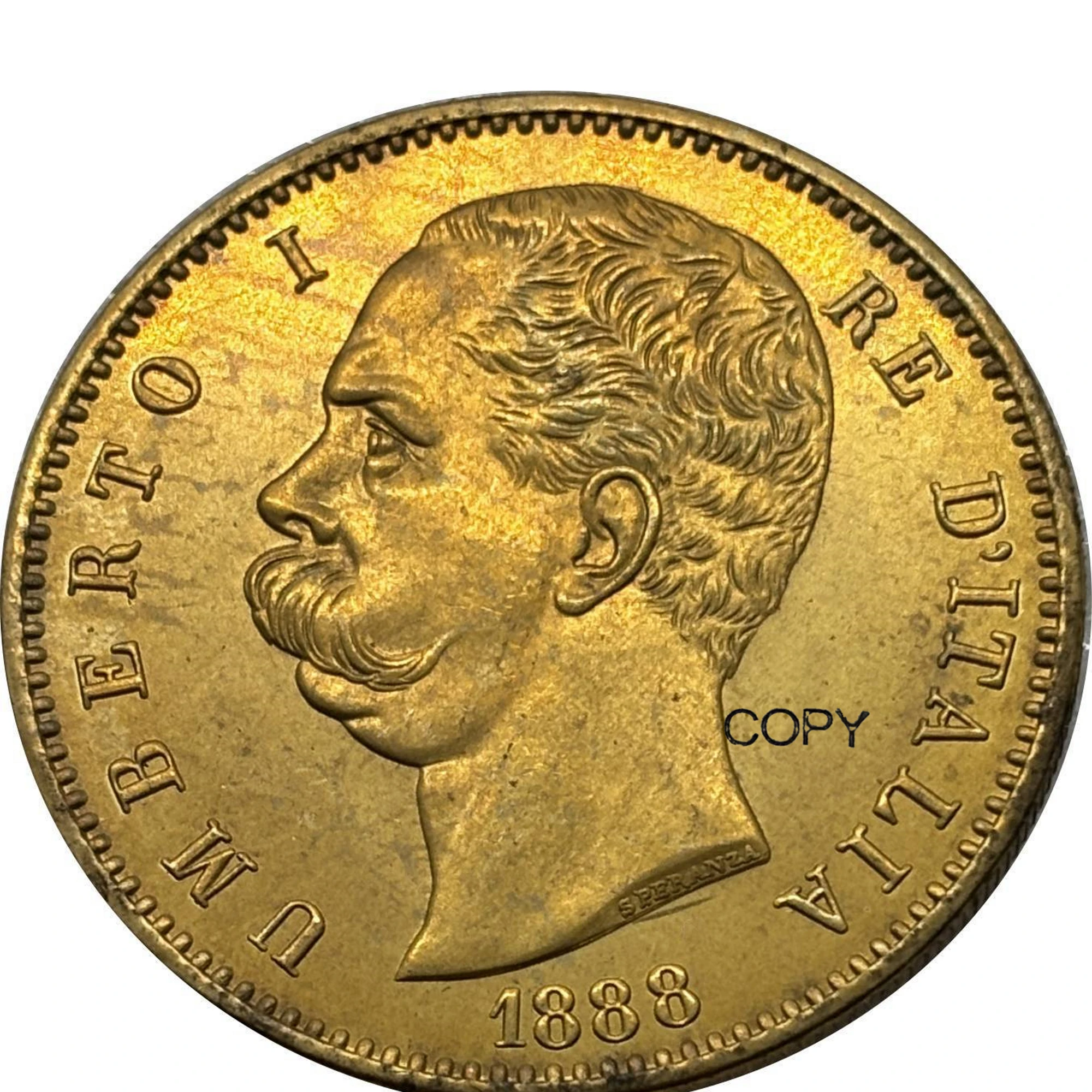 Italy 1888 100 Lire Umberto I Gold Brass Metal Copy Commemorative Coin WW2 Moneda  Collectible Coins