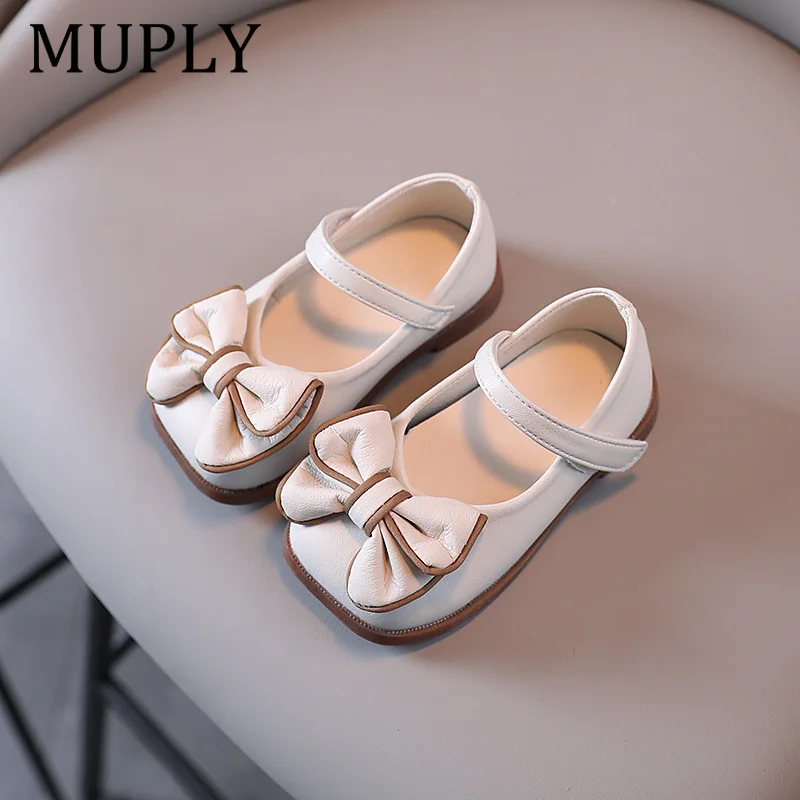 Girls' Flat Shoes Simple Fashion Children Princess Leather Shoes Sweet Bowknot Causal Kids Wedding Party Shoes Soft New