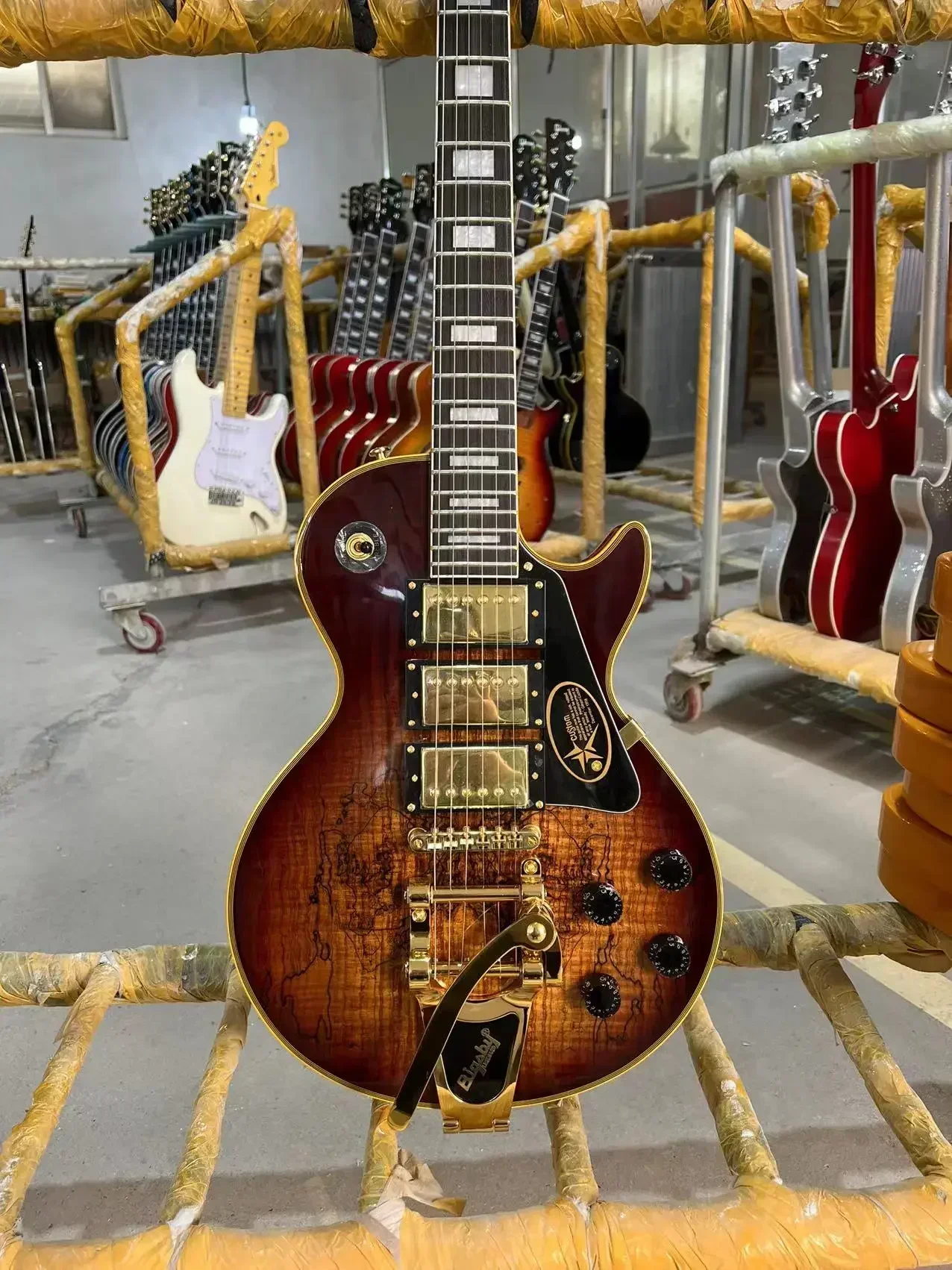 Custom Electric Guitar, Mahogany Body, Vintage Sunburst Color, Decayed Maple Top, Bigsby Tremolo System, Free Shipping, Gleeson