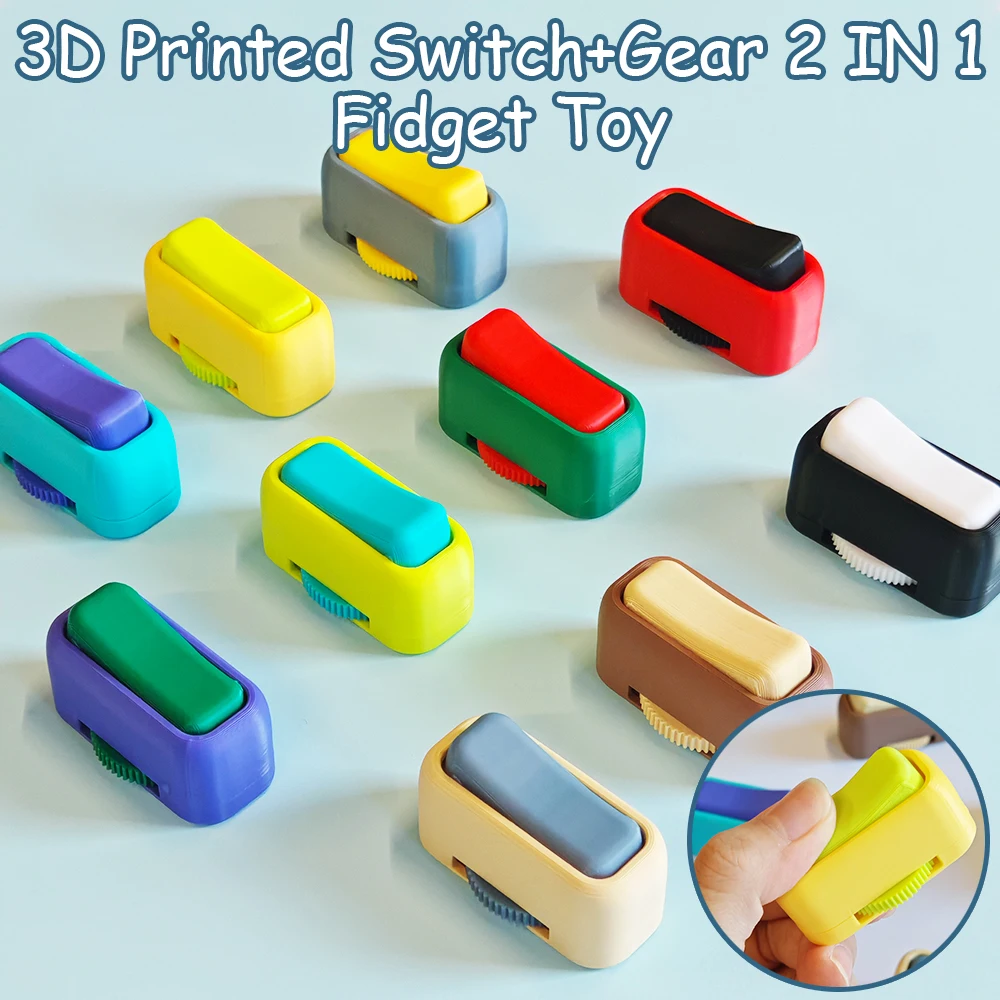3Dプリントスイッチギア2IN1フィジェットトイポップクリックトイ、ストレスや不安を軽減する携帯型指先シミュレーションスイッチトイ