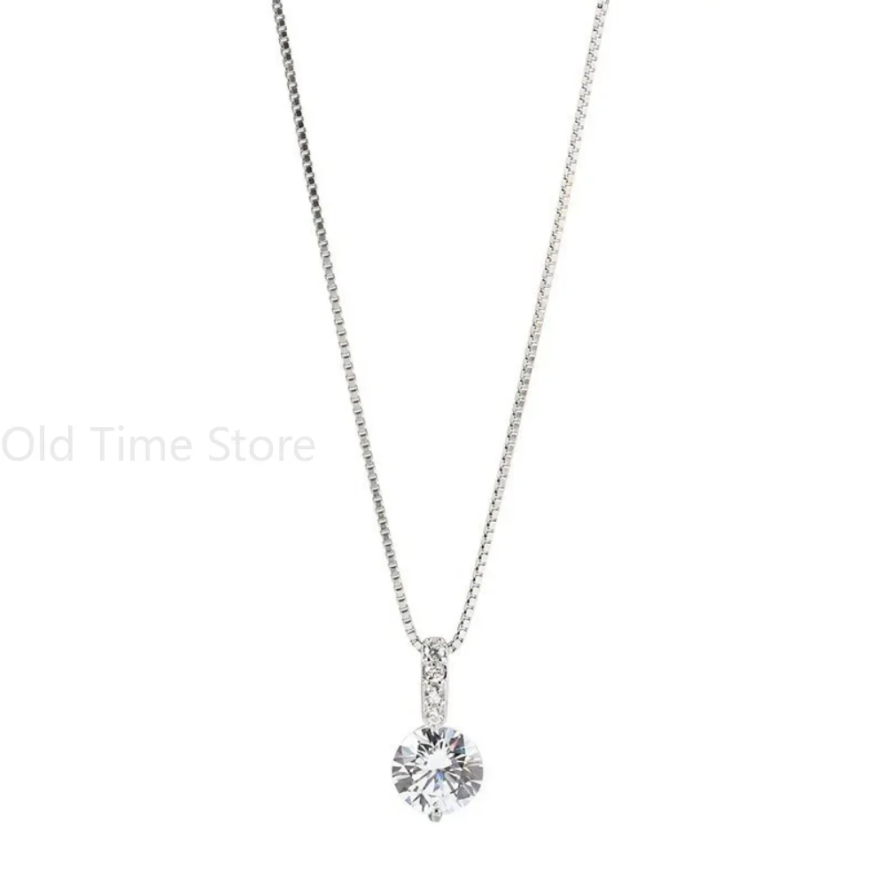 Fashion 925 Sterling Silver Round Zircon Necklace Minimalist Style Charm Choker Pendant Party Gift For Women's Fine Jewelry