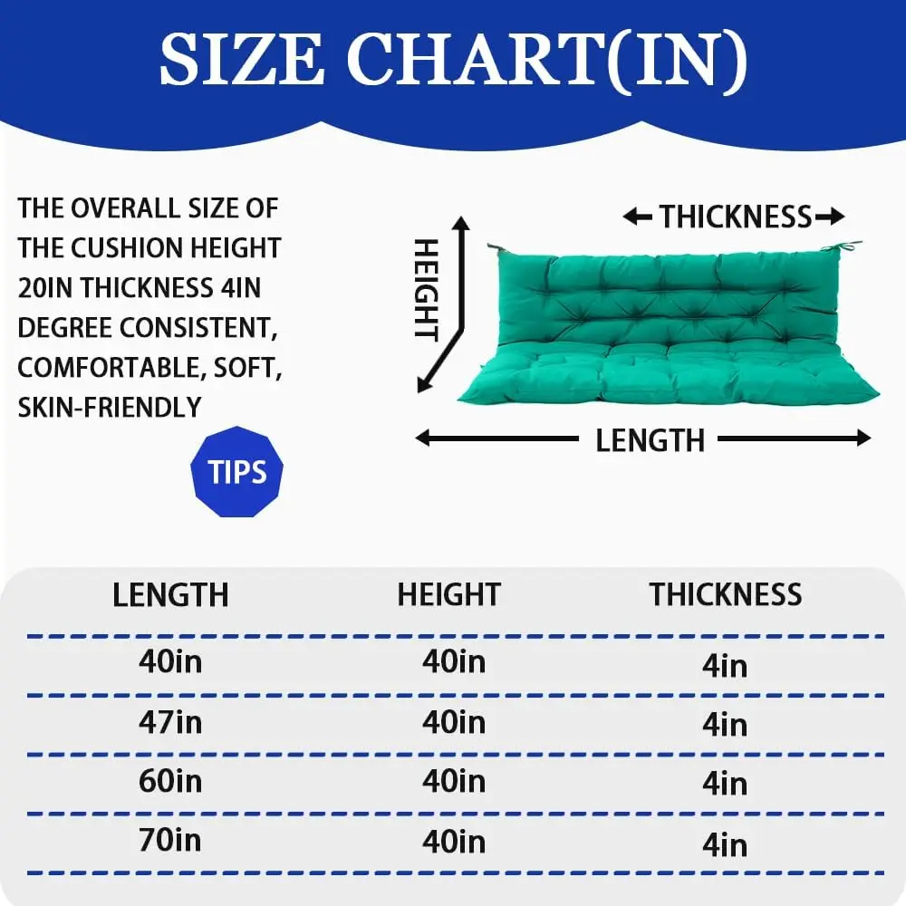 Outdoor Patio Porch Swing Use, Waterproof Three Seat Swing Replacement Cushions, Aquamarine Color, 70 x 40 in - view 3