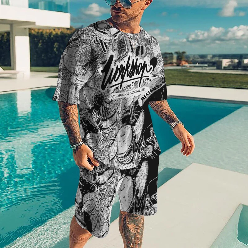 

Summer Street Men's Daily Casual Fashion Loose Comfort Short Sleeve Outdoor Trend Sports Shorts Novelty Stripe Printing